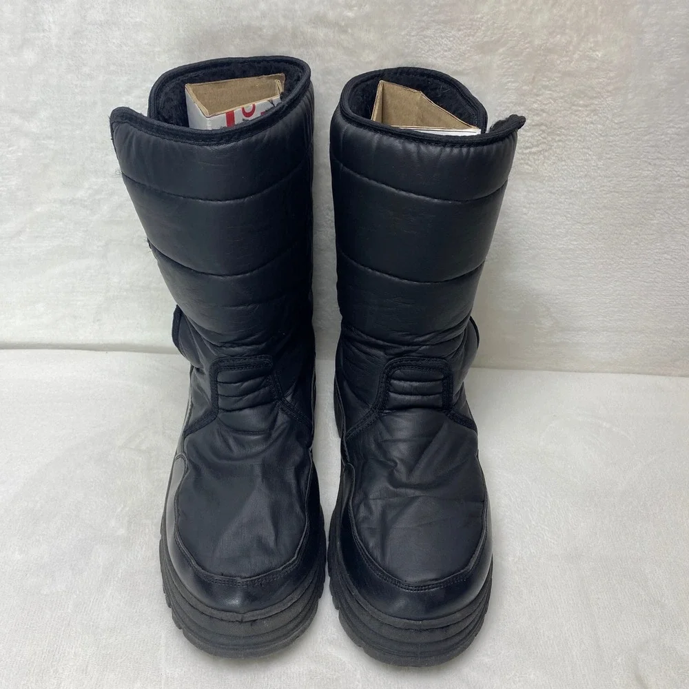 WFS Mens Black Puffer Snow Boots Waterproof Winter Warm Insulated Size 9